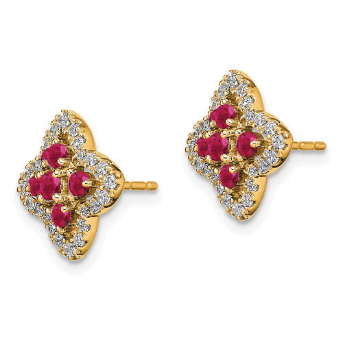12.5mm 14K Yellow Gold Lab Grown Diamond & Created Ruby Earrings