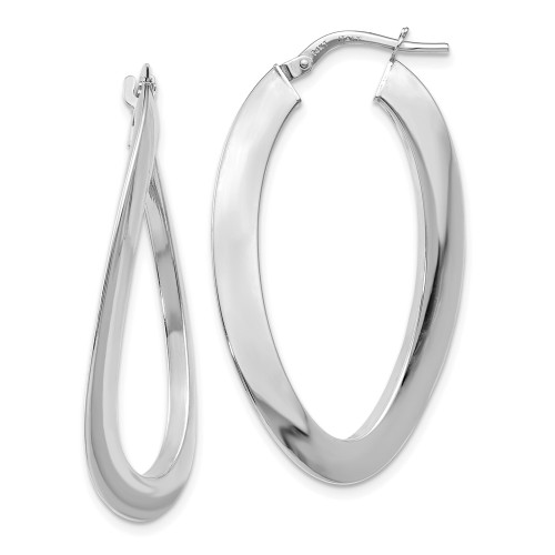 38mm 14K White Gold Polished Twisted Oval Hoop Earrings LE557
