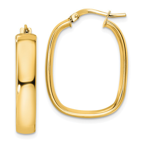 28mm 14K Yellow Gold Polished Squared Oval Hoop Earrings