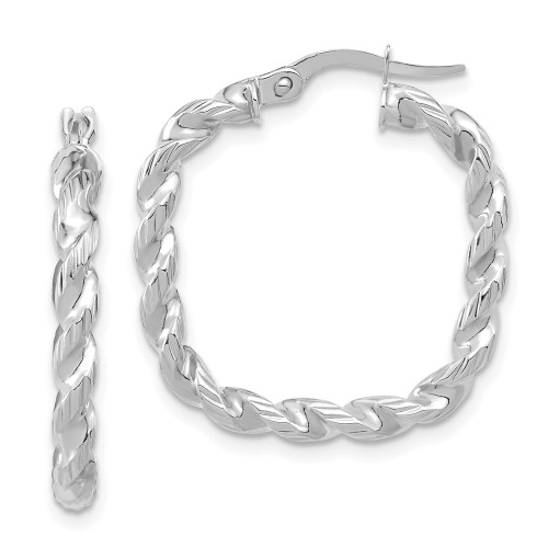 26mm 14K White Gold Polished Square Twisted Hoop Earrings