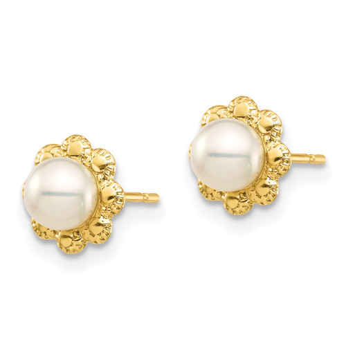 7.37mm 14K Yellow Gold Madi K 4-5mm White Button Freshwater Cultured Pearl Post Earrings SE2959