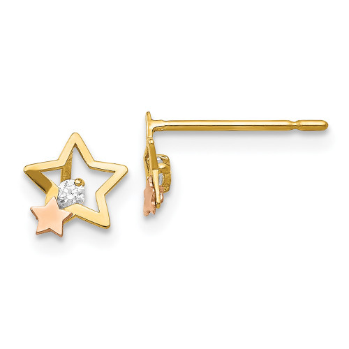7mm 14k Yellow & Rose Gold Madi K CZ Childrens Star Post Earrings