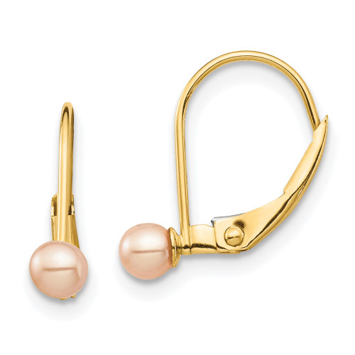 14.7mm 14K Yellow Gold Madi K 3-4mm Pink Round Freshwater Cultured Pearl Leverback Earrings