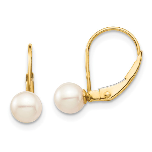 13.82mm 14K Yellow Gold Madi K 5-6mm White Round Freshwater Cultured Pearl Leverback Earrings