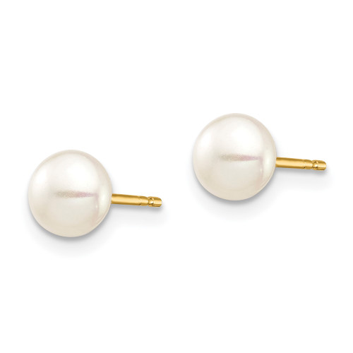 5.56mm 14K Yellow Gold Madi K 5-6mm White Button Freshwater Cultured Pearl Stud Post Earrings