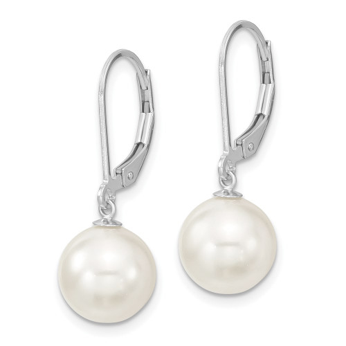 10-11mm Majestik Sterling Silver Rhodium-plated 10-11mm White Simulated Pearl Leverback Dangle Earrings