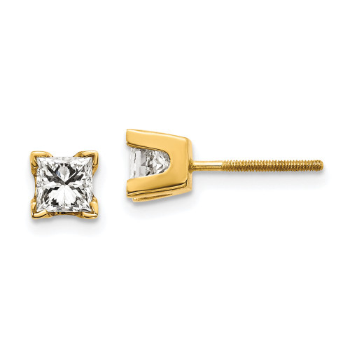 4mm 14K Yellow Gold AA Quality Complete Princess-cut Diamond Stud Earrings XAP6AA