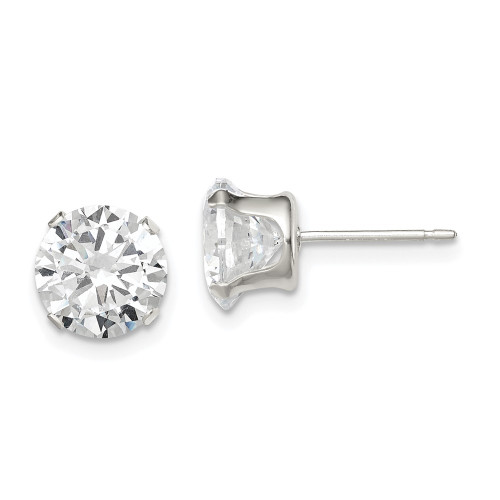 8mm Sterling Silver 8mm Round Snap Set CZ Stud Earrings