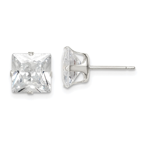 8mm Sterling Silver 8mm Square Snap Set CZ Stud Earrings