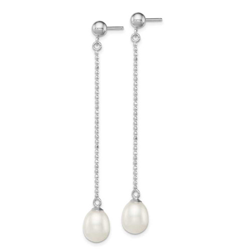 Image of 51mm Sterling Silver Rhodium-plated 7-8mm White Freshwater Cultured Pearl Long Dangle Post Earrings QE12776