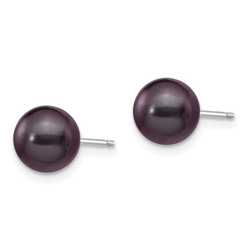 7-8mm 14k White Gold 7-8mm Black Round Freshwater Cultured Pearl Stud Post Earrings