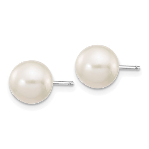 7-8mm 14k White Gold 7-8mm White Round Freshwater Cultured Pearl Stud Post Earrings