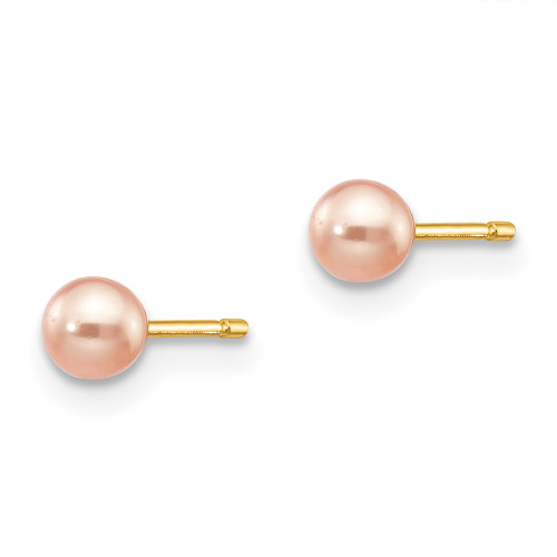 3-4mm 14K Yellow Gold 3-4mm Pink Round Freshwater Cultured Pearl Stud Post Earrings