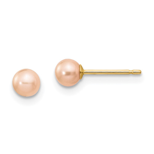 4-5mm 14K Yellow Gold 4-5mm Pink Round Freshwater Cultured Pearl Stud Post Earrings