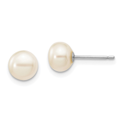 6-7mm 14k White Gold 6-7mm White Button Freshwater Cultured Pearl Stud Post Earrings