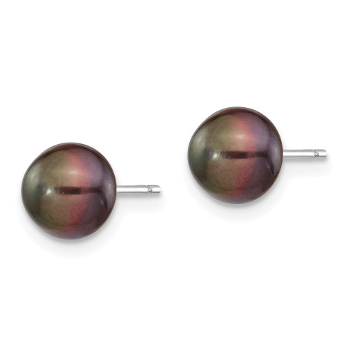 7-8mm 14k White Gold 7-8mm Black Button Freshwater Cultured Pearl Stud Post Earrings