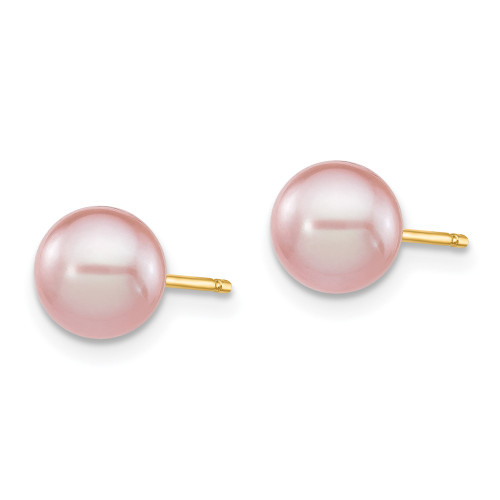 6-7mm 14K Yellow Gold 6-7mm Purple Round Freshwater Cultured Pearl Stud Post Earrings