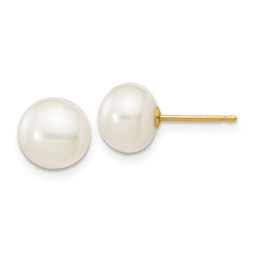 7-8mm 14K Yellow Gold 7-8mm White Button Freshwater Cultured Pearl Stud Post Earrings