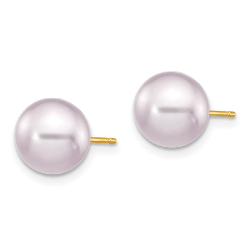 8-9mm 14K Yellow Gold 8-9mm Purple Round Freshwater Cultured Pearl Stud Post Earrings