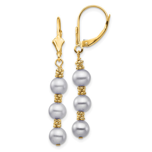 41.45mm 14K Yellow Gold 5-6mm Grey Semi-round Freshwater Cultured Pearl Leverback Earrings