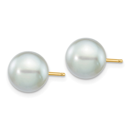 8-9mm 14K Yellow Gold 8-9mm Round Grey Saltwater Akoya Cultured Pearl Stud Post Earrings