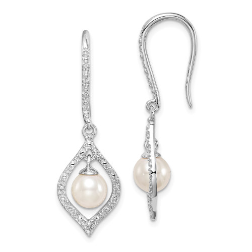 39mm Sterling Silver Rhodium-plated Diamond and Freshwater Cultured PEarringsl Earrings