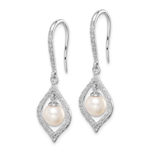 39mm Sterling Silver Rhodium-plated Diamond and Freshwater Cultured PEarringsl Earrings