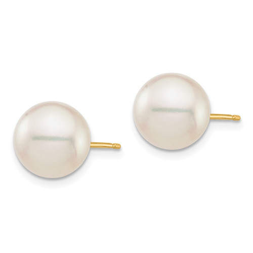 9-10mm 14K Yellow Gold 9-10mm White Round Saltwater Akoya Cultured Pearl Stud Post Earrings