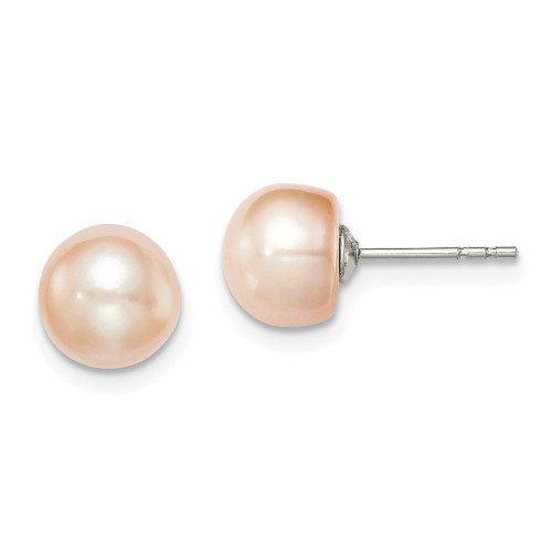 7-8mm Sterling Silver Rhodium-plated 7-8mm Pink Freshwater Cultured Button Pearl Stud Earrings