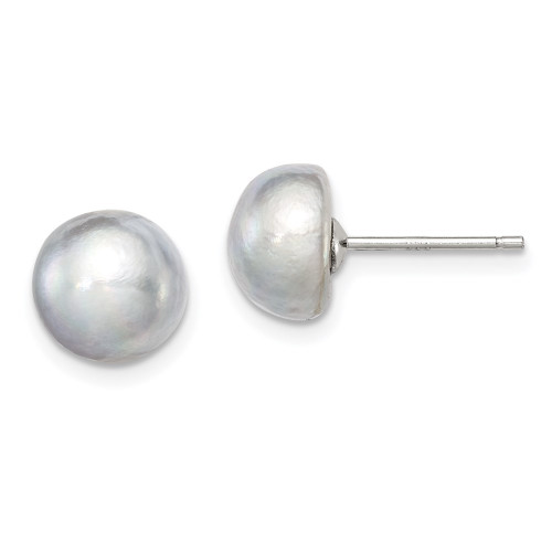 8-9mm Sterling Silver Rhodium-plated 8-9mm Grey Freshwater Cultured Button Pearl Stud Earrings