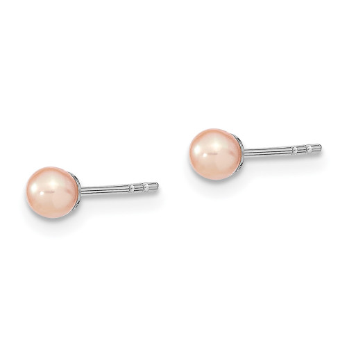 3-4mm Sterling Silver Rhodium-plated 3-4mm Pink Round Freshwater Cultured Pearl Post Stud Earrings