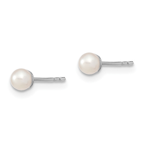 3-4mm Sterling Silver Rhodium-plated 3-4mm White Round Freshwater Cultured Pearl Post Stud Earrings