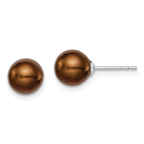 7-8mm Sterling Silver Rhodium-plated 7-8mm Coffee Round Freshwater Cultured Pearl Post Stud Earrings