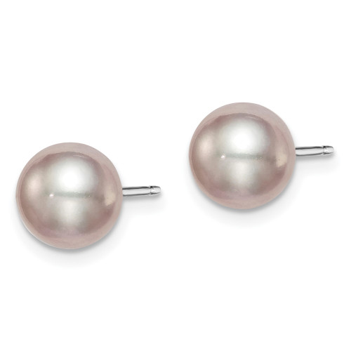 7-8mm Sterling Silver Rhodium-plated 7-8mm Purple Round Freshwater Cultured Pearl Post Stud Earrings