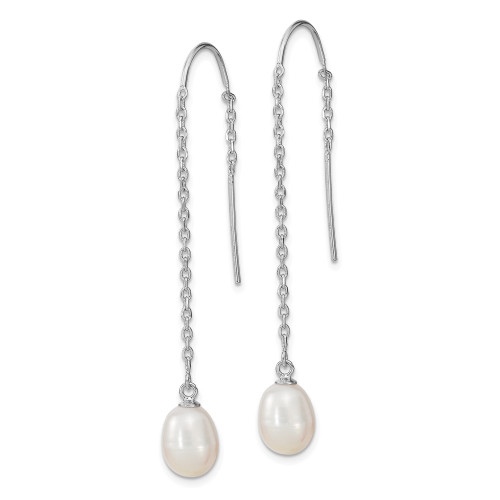 57mm Sterling Silver Rhodium-plated Polished White 7-8mm Freshwater Cultured Pearl Threader Earrings