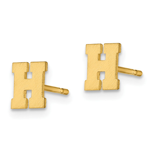 10k Yellow Gold Brushed Initial Letter H Post Earrings