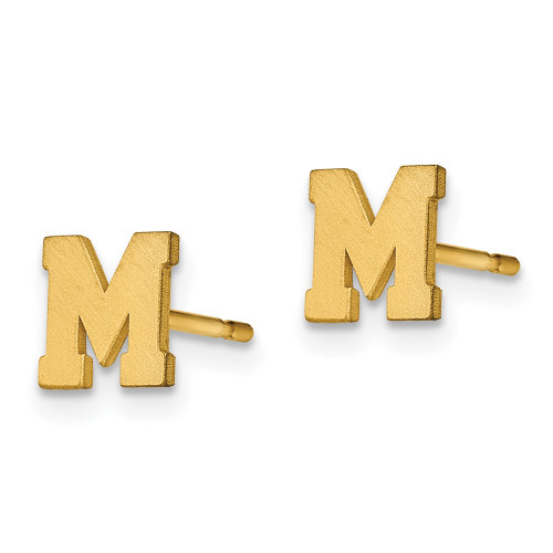 10k Yellow Gold Brushed Initial Letter M Post Earrings