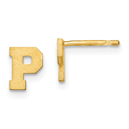 10k Yellow Gold Brushed Initial Letter P Post Earrings
