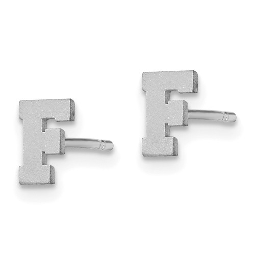 Sterling Silver Rhodium-plated Brushed Letter F Initial Post Earrings