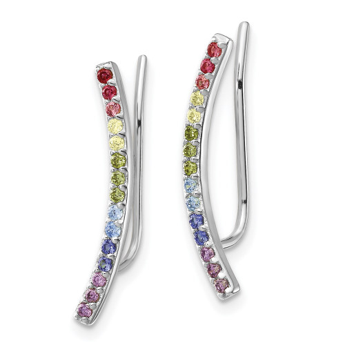 20.3mm Prizma Sterling Silver Rhodium-plated Colorful CZ Earrings Climbers