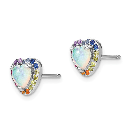 8.55mm Prizma Sterling Silver Rhodium-plated Lab Created Opal and Colorful CZ Heart Post Earrings