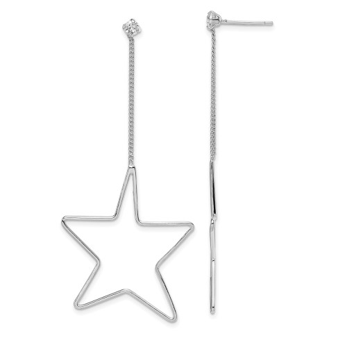 56.3mm Sterling Silver Rhodium-Plated CZ Star Dangle Earrings QE14482