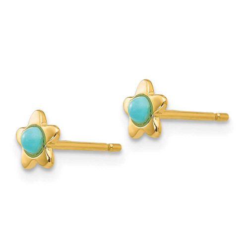 Image of 5mm 14K Yellow Gold Polished Simulated Turquoise Star Post Earrings