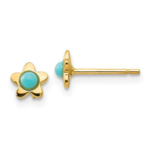 Image of 5mm 14K Yellow Gold Polished Simulated Turquoise Star Post Earrings