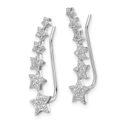 25.3mm Sterling Silver Rhodium-plated Graduating CZ Stars Ear Climber Earrings
