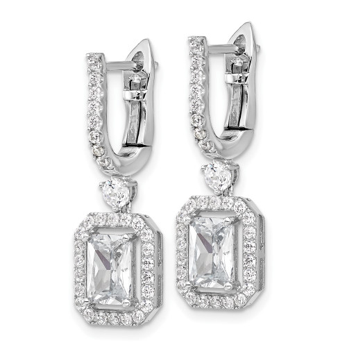 27.7mm Sterling Shimmer Sterling Silver Rhodium-plated CZ 64 Stone Square Leverback Earrings
