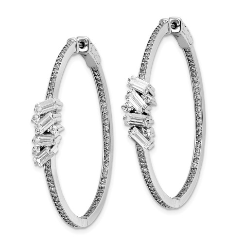 41.4mm Sterling Shimmer Sterling Silver Rhodium-plated 138 Stone CZ Fancy In and Out Round Hinged Hoop Earrings