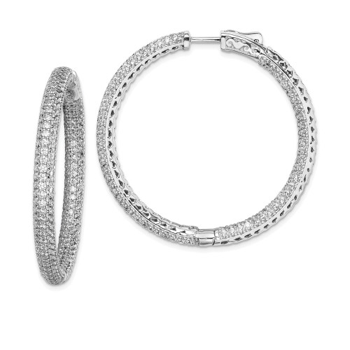 43mm Sterling Shimmer Sterling Silver Rhodium-plated 380 Stone Pave 1.5mm CZ In and Out Round Hinged Hoop Earrings