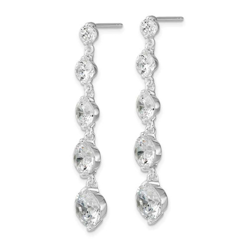 Image of 41mm Sterling Silver Rhodium-plated Clear CZ Journey Dangle Post Earrings