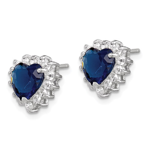 11mm Sterling Silver Rhodium-plated Polished Blue & White CZ Heart Post Earrings